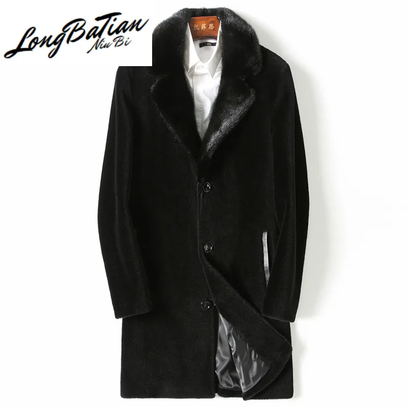 Мужская зимняя куртка из натуральной овчины шерстяное пальто с норковым меховым