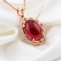 925 rose gold plated oval flower necklace imitation natural red tourmaline garnet gemstone pendant for women jewelry wholesale