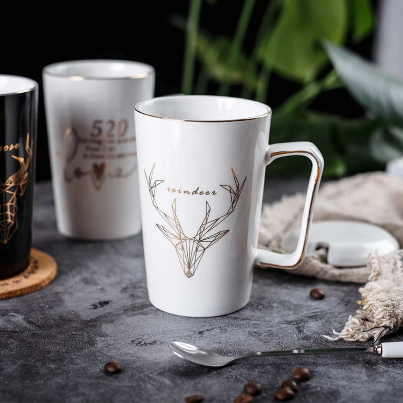 Высокое качество 420 мл Керамика кружка Золотая офис Кофе чашка с ложкой и губ