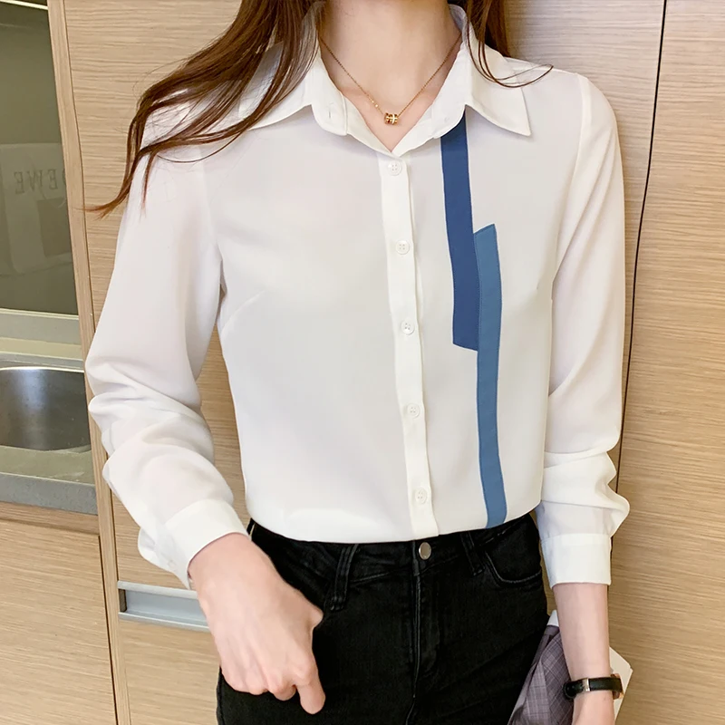 

Korean Women Shirts Blouses Woman Long Sleeve Shirt Women Chiffon Blouse Tops Plus Size Woman Striped Print Blouses Shirts XXL