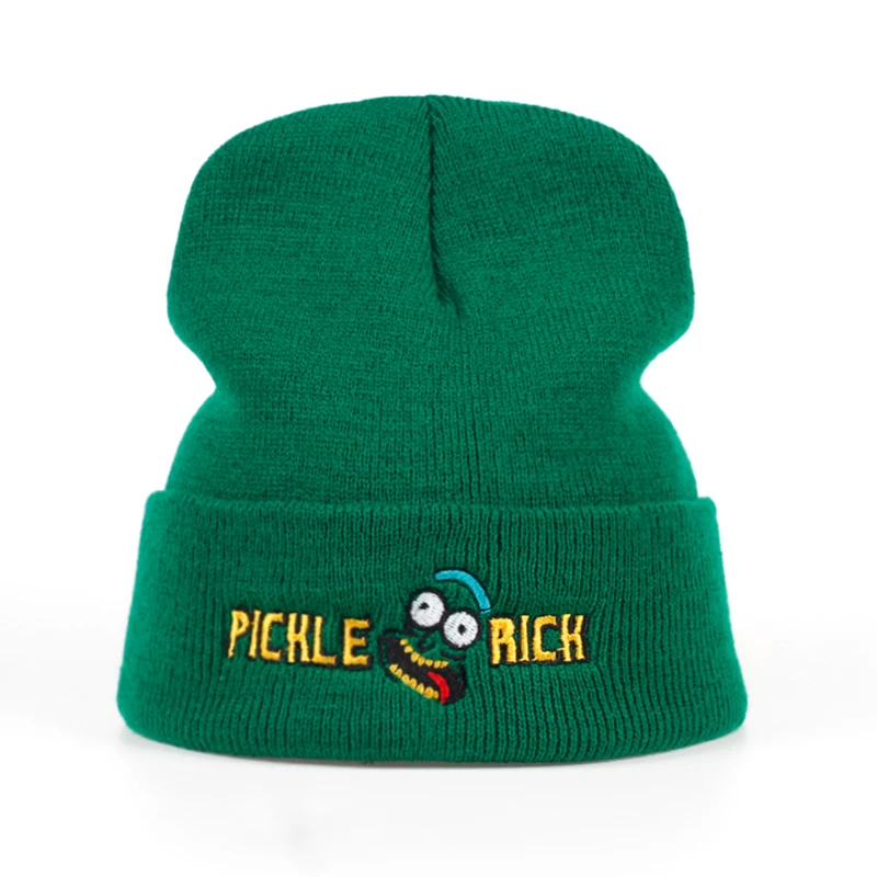 

Winter Embroidery Beanie Cartoon Outdoor Hat Skiing Knit Hat Skullies American Anime Cotton Pickle Get Schwifty Street wear