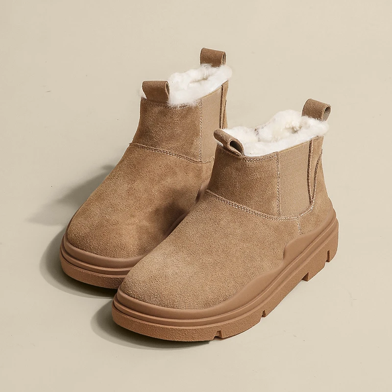 

JINJIN-0065-Snow Shoes Women's Sheepskin Wool Cowhide Thickened Warm Flat Bottom Casual Short Boots Short Tube Women