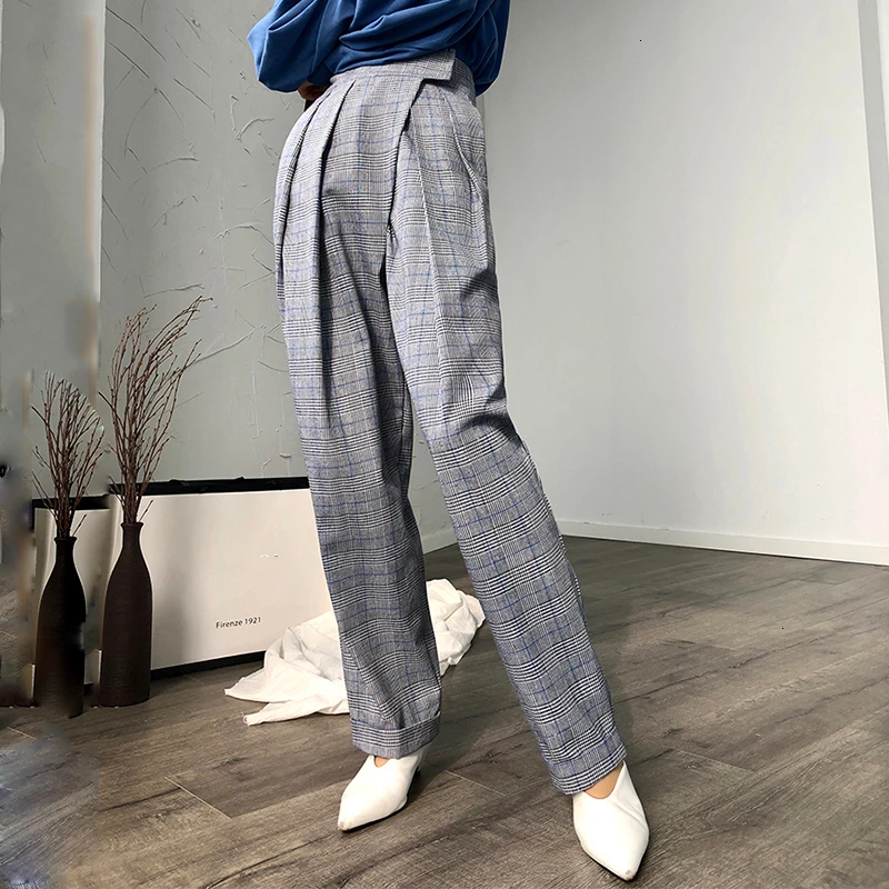 Женские клетчатые брюки TWOTWINSTYLE осенние шаровары с высокой талией длиной до