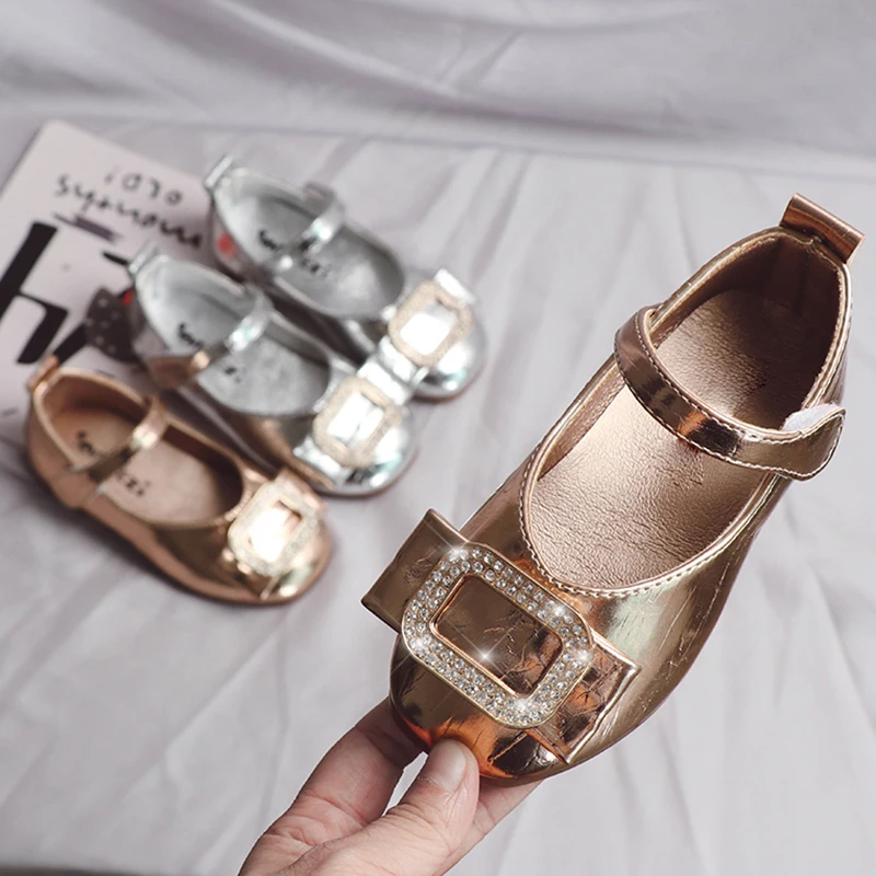 Обувь для девочек блестящие туфли в стиле Принцесса детей со стразами Платье