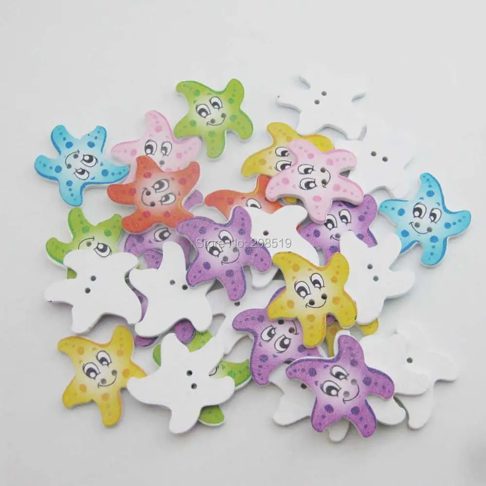 WBNKOE/100 шт. Пуговицы для детской одежды с изображением морской звезды и улыбки