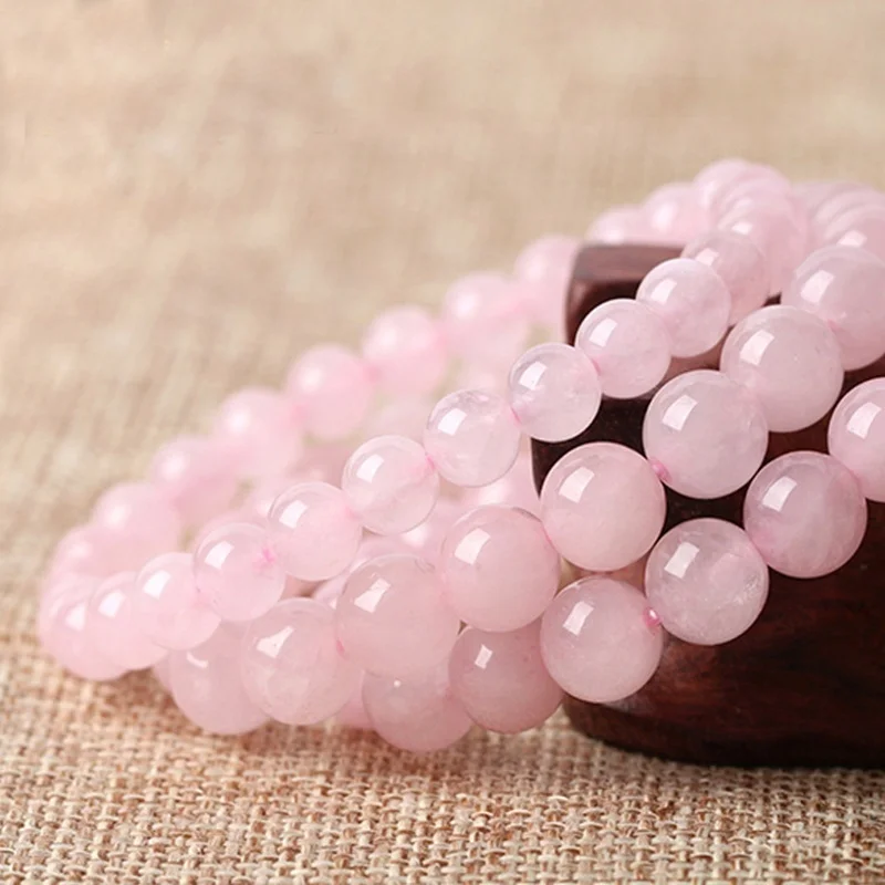 

Розовая розовая пудра кристалл Кварцевый и из натурального камня браслет на удачу эластичный шнур пуловер ювелирные изделия для любимых же...