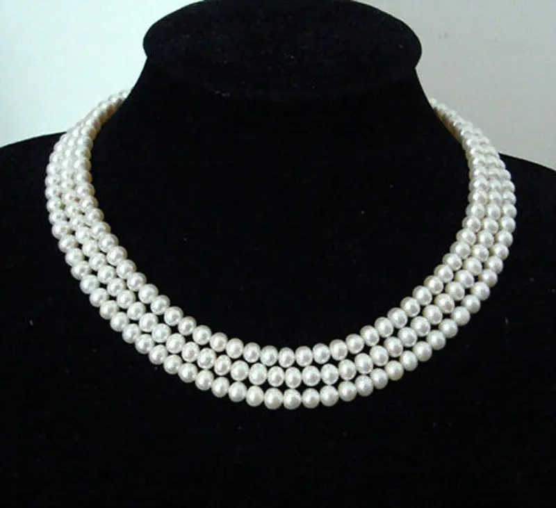 

3 Rows 8-9mm Natural White Cultured Akoya Pearl Necklace 18''19''20'' AA++
