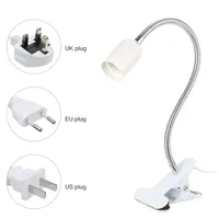 AC110-220V 50W E27 Bulb Base Socket Holder Desk Lamp (Bulb not Included) with Clamp Press Button Bendable Flexible Tube