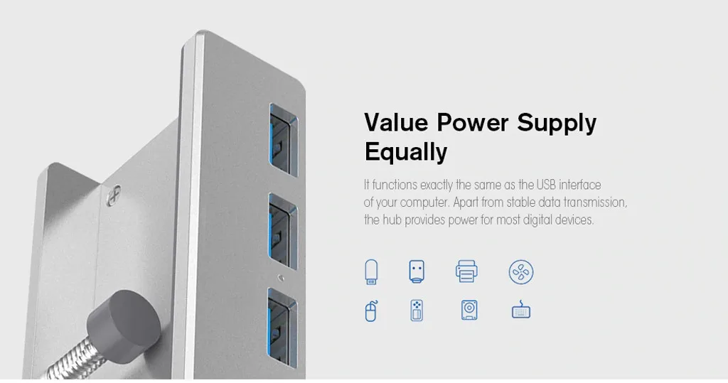 Концентратор USB 3 0 4 порта зажим-тип из алюминиевого сплава большой размер для