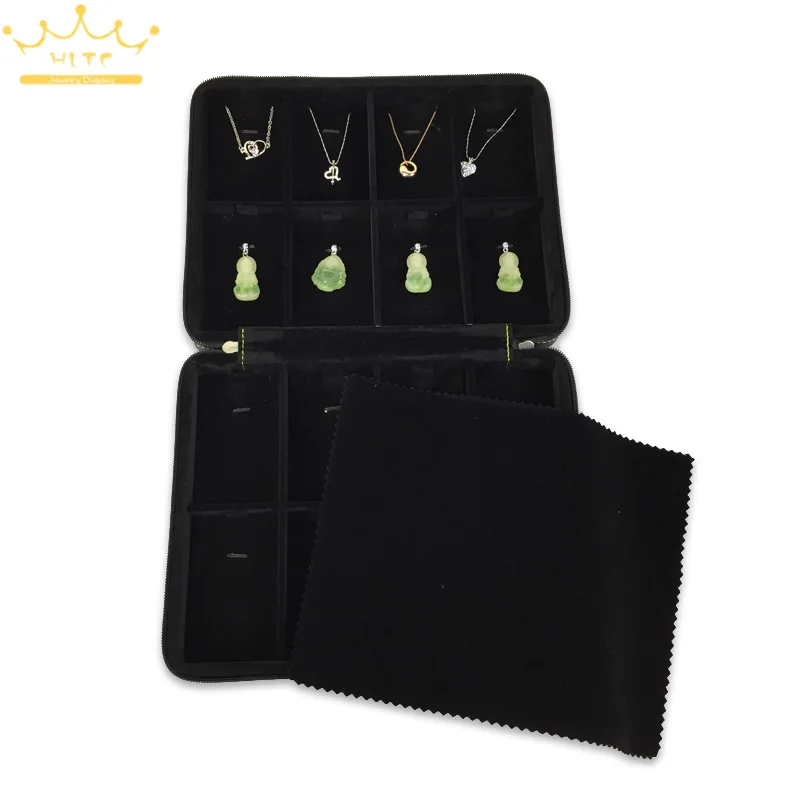 High Quality Jewelry Storage Box Zipper Organizer Necklace Pendant Holder Ring Leather Velvet Case Business Travel