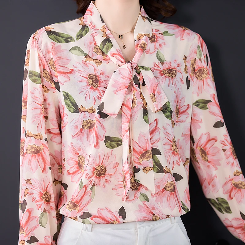 

Long Sleeve V-Neck Flower Print Chiffon Blouse Shirt Tops Women Blouse Women Blusas Mujer De Moda 2021 Blusa Women Clohting E02