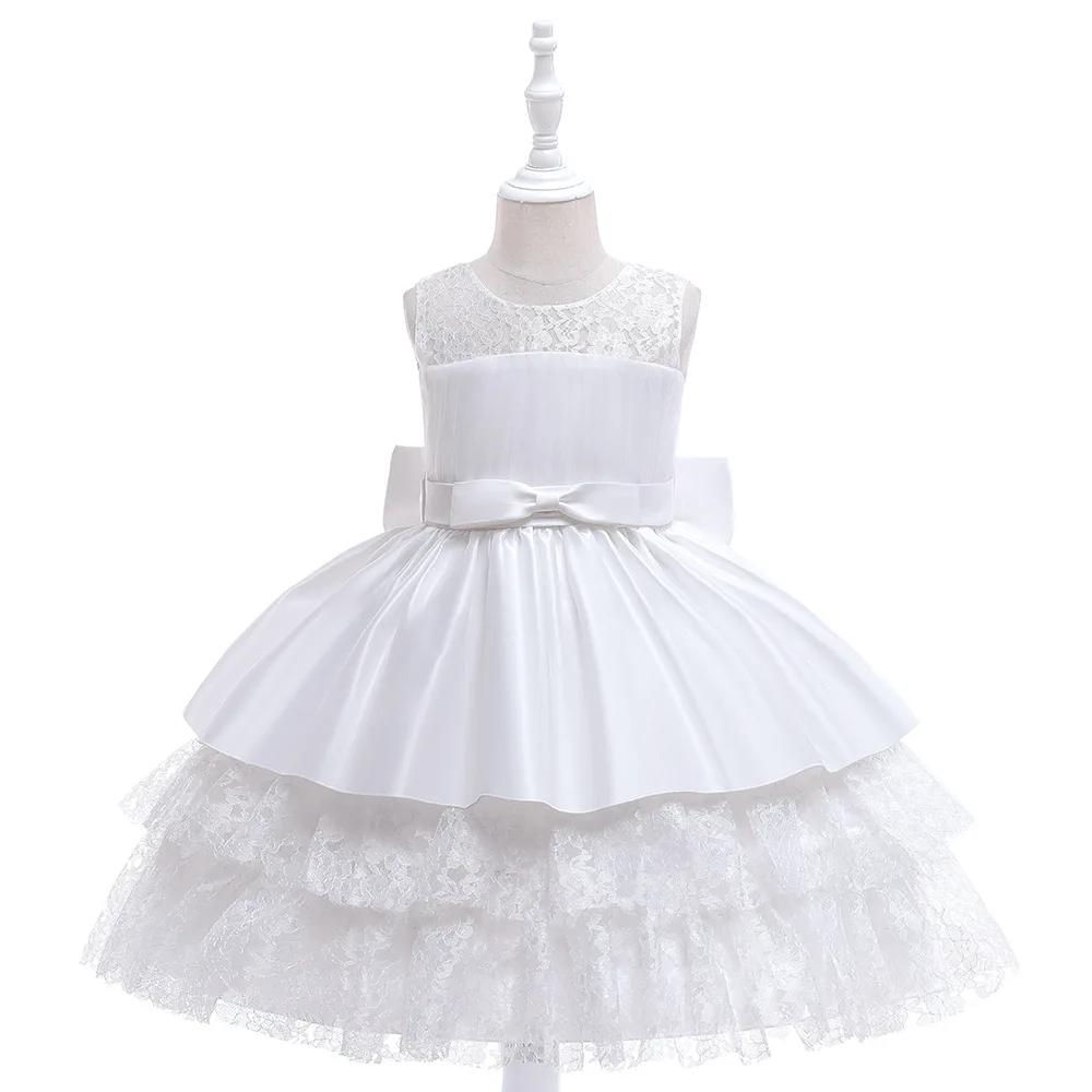 

White Lace Tutu Children Kids Dresses For Girls Birthday Dresses Big Bow Girls Formal Wedding Party Clothing