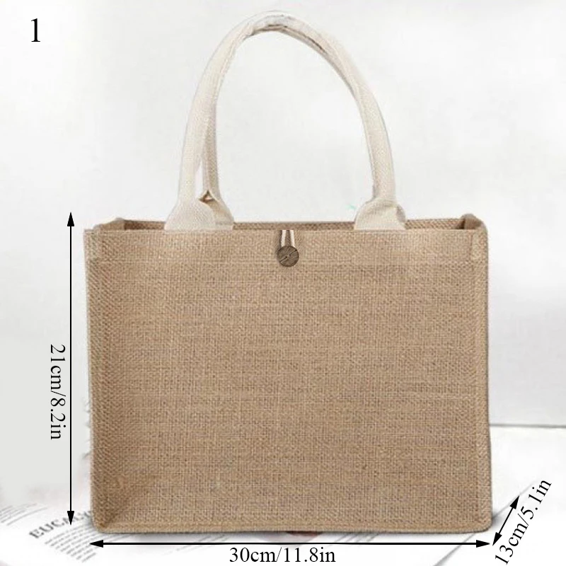 

Portable Burlap Jute Shopping Bag Handbag Handles Tote Retro DIY Bag Handbag Women Big Size Beach Bag For Girls