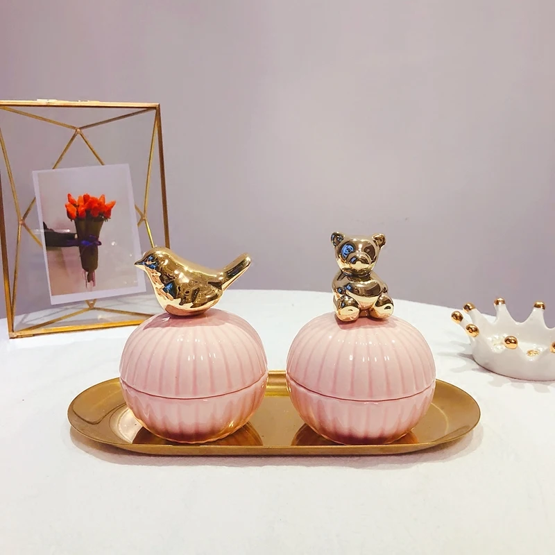 Новая модная розовая керамическая шкатулка для ювелирных изделий с сердечками