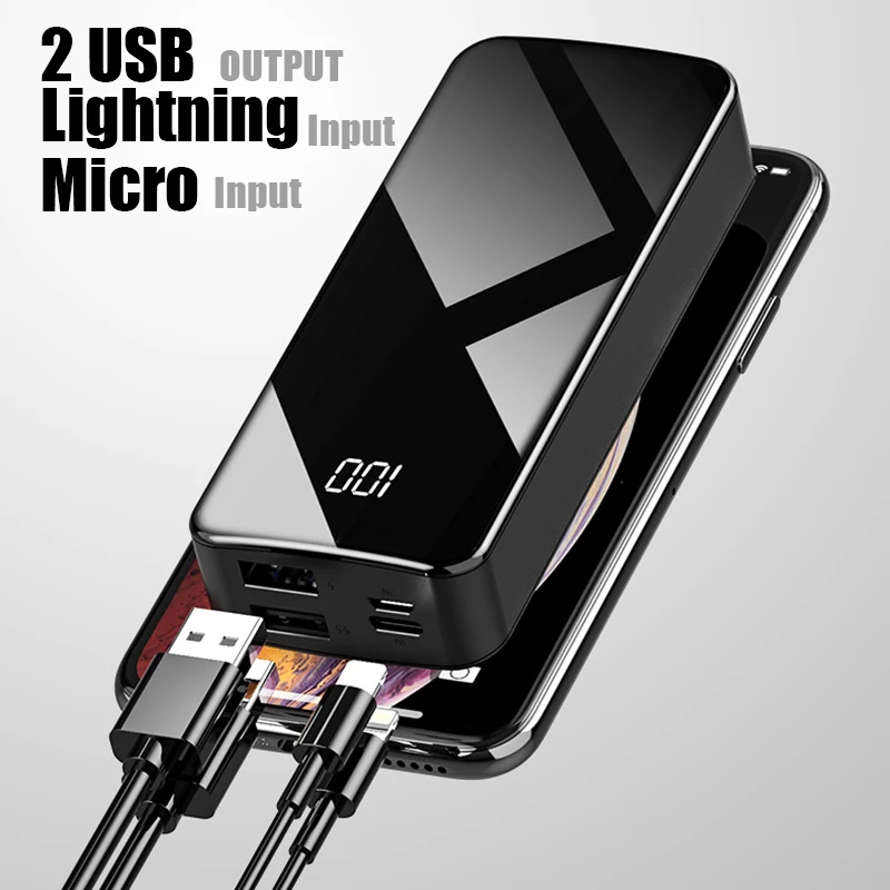 Портативный внешний аккумулятор с 2 мя USB портами 20000 мАч|Внешние аккумуляторы| |