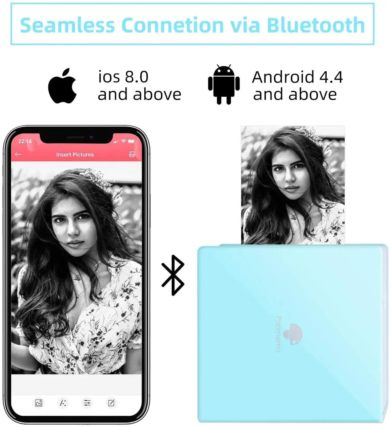 Портативный термопринтер для фотографий Phomemo M02 мини Bluetooth многофункциональная