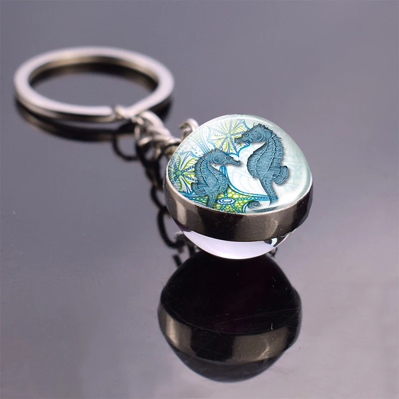 Морская жизнь, ювелирное изделие, морская черепаха, дельфин, ракушки, брелок для ключей, стеклянный шар, брелок, металлическая подвеска, аксессуары, сувенир, подарок - Цвет: as show