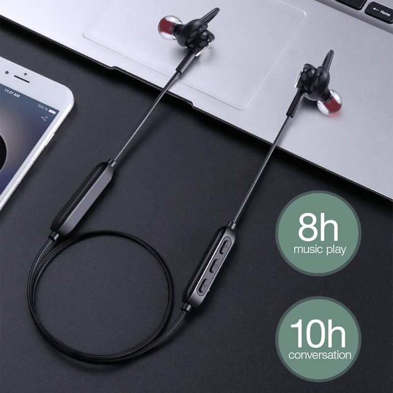 

Беспроводная bluetooth-гарнитура ENGLAI D02, спортивные мини-наушники-вкладыши с двойным стереозвуком, универсальные магнитные наушники на шею, поп...