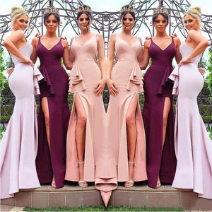 Bridesmaid Dresses 2021 Blush Pink Long Bridesmaid Dresses V Neck Front Split Mermaid Maid of Honor Gown Burgundy Floor Length Bridesmaid Dresses 2021 Blush Pink Long Bridesmaid Dresses V Neck Front Split Mermaid Maid of Honor Gown Burgundy Floor Length