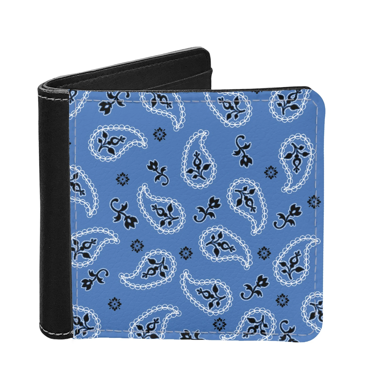 

Hot Sell Blue Men's Short Wallet Made of Leather Cashew Flowers Planet Printing Coin Cash Purse for Teen Boys Cartera