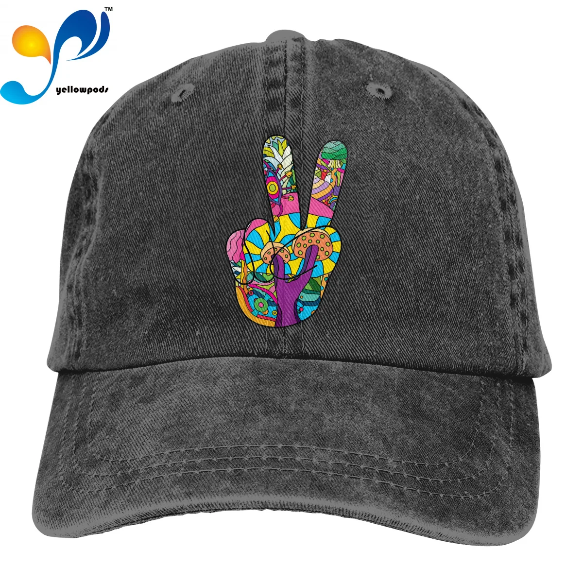 

Fashion Baseball Cap Print 3D Psychedelic Hand Peace Sign Hippie Sticker Logo Hats Men Women Cotton Simple Visor Casual Cap