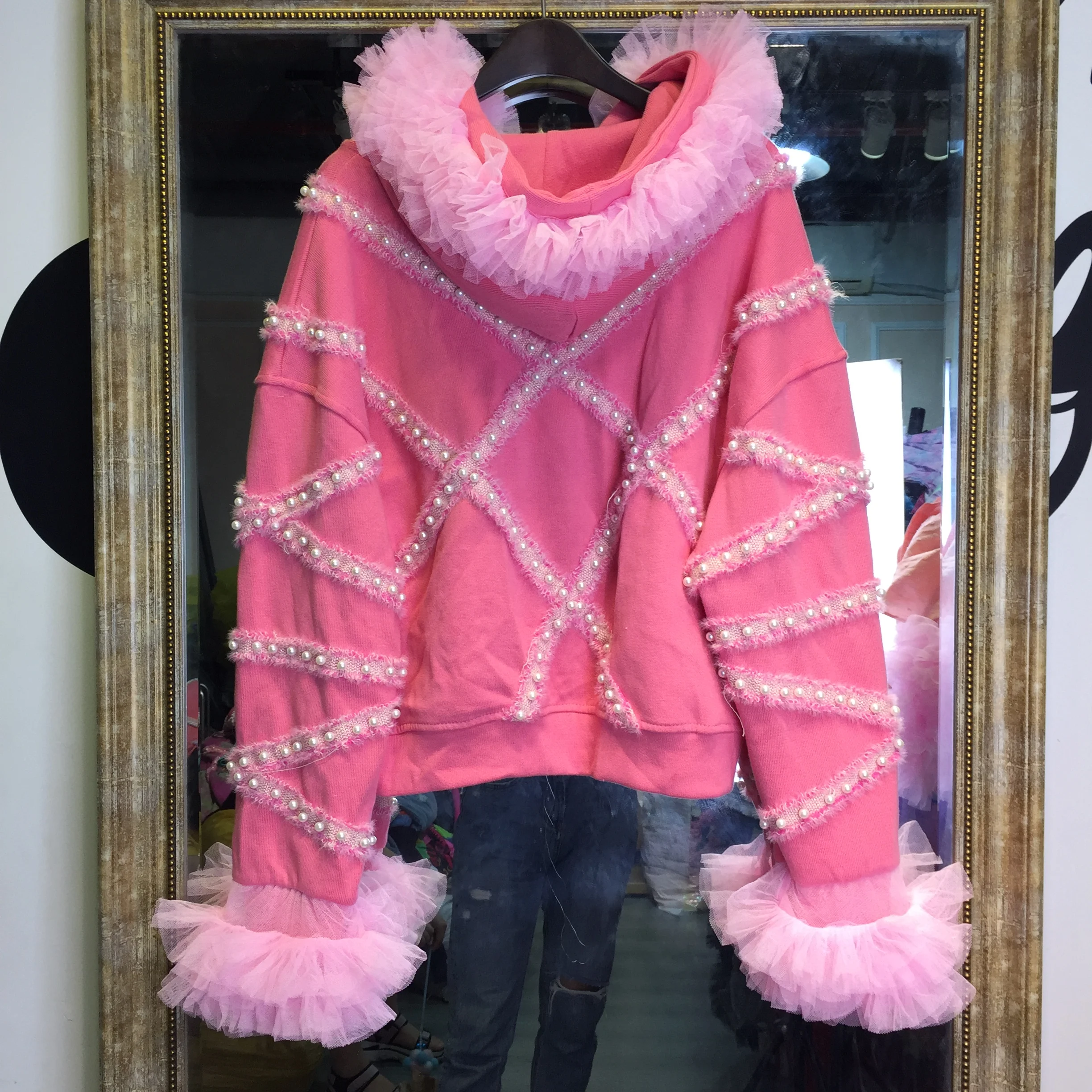 Тайланд оригинальный уличный бренд 2019 осень и зима новый жемчуг цветок тяжелая