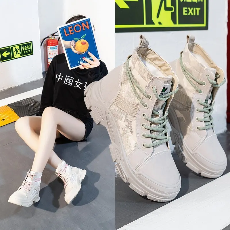 Fujin 2020 осень зима новый стиль камуфляж холст Loue Up уличные женские ботинки модный