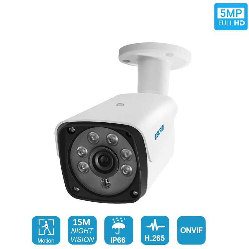 

ESCAM QH005 5MP Bullet IP Camera H.265 ONVIF P2P Outdoor Waterproof IR With Smart Analysis Function Surveillance Security Camera