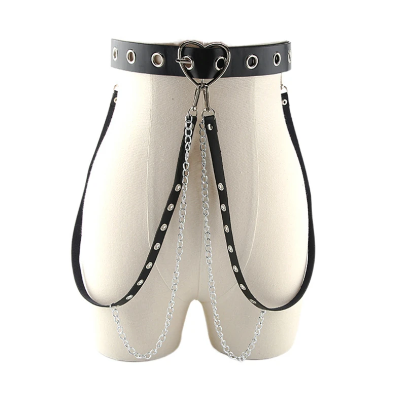 

Sexy Pub Female Leather Skirt Belts Punk Gothic Rock Harness Waist Metal Chain Body Bondage Hollow Belt Accessories For Lady