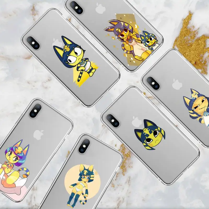 

ZORORONG Cartoon Ankha Phone Case For iPhone 11 12 Mini 13 Pro XS Max X 8 7 6s Plus 5 SE XR Transparent Shell