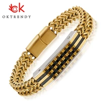 trendy hip hop stainless steel big bracelets with gold color vacuum plating for men magnetic bangle unisex jewelry