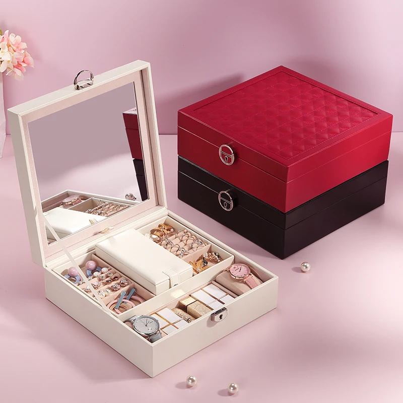 

Casegrace Large PU Leather Multi-Layer Jewelry Box Organizer Women Necklace Ring Earring Jewellry Storage Case Casket