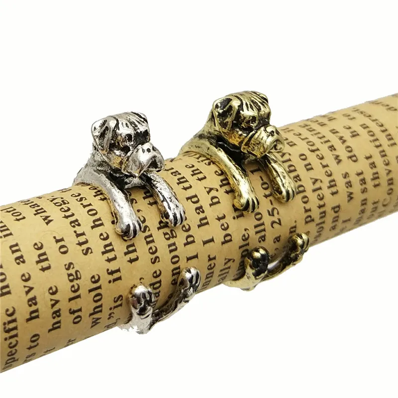 Горячая Распродажа винтажные кольца с животными регулируемые милые боксеры