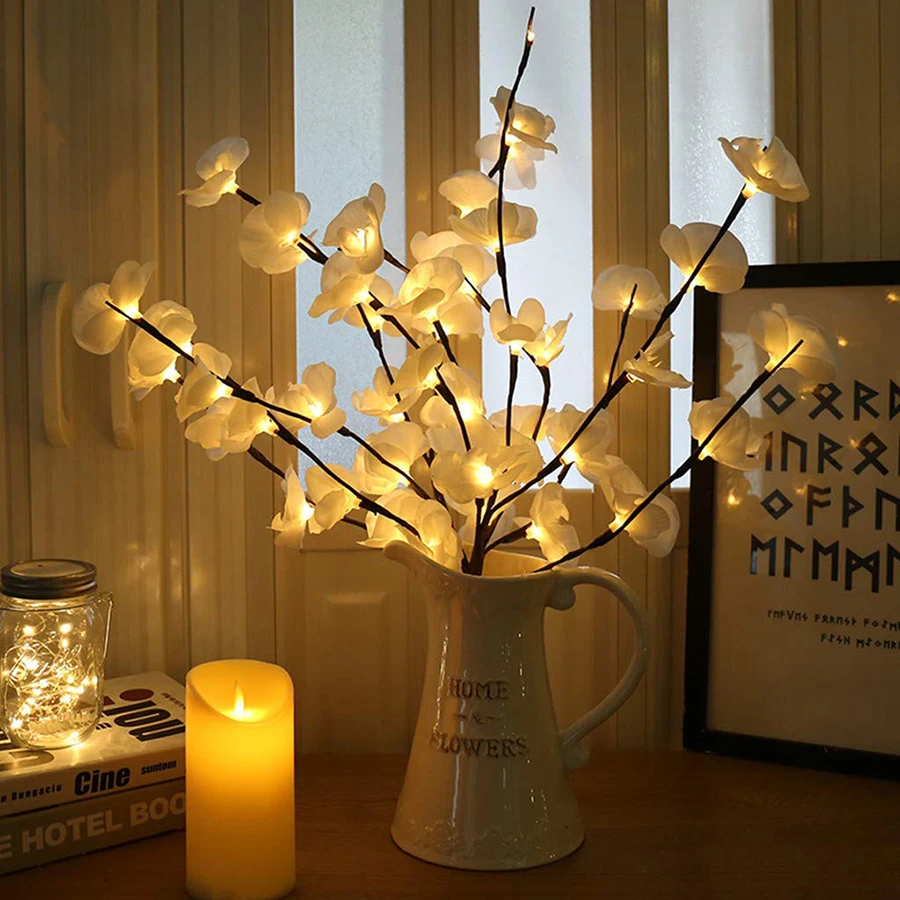 

LED Willow Branch Lamp Rose Simulation Orchid Branch Lights Tall Vase Filler Willow Twig Lighted Branch For Home Decoration