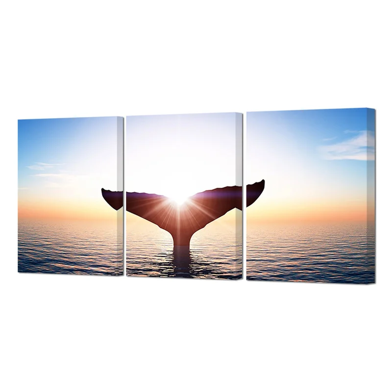 

3 Pieces Canvas Posters and Prints Bedroom Whale Tail At Sunset Print Home Decor Poster HD Painting for Room Decoration Pictures