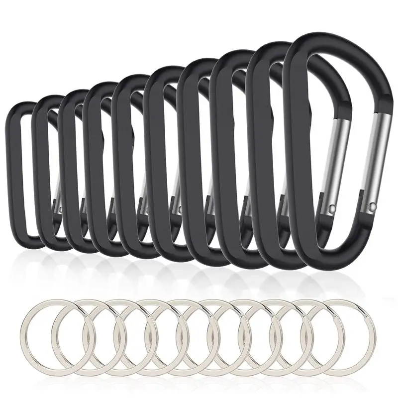 

10PCS 3inch/8CM Aluminum Carabiner Clips,Premium Durable D-Ring Caribeaner with Keyring for Home RV Camping Fishing Hiking Trave