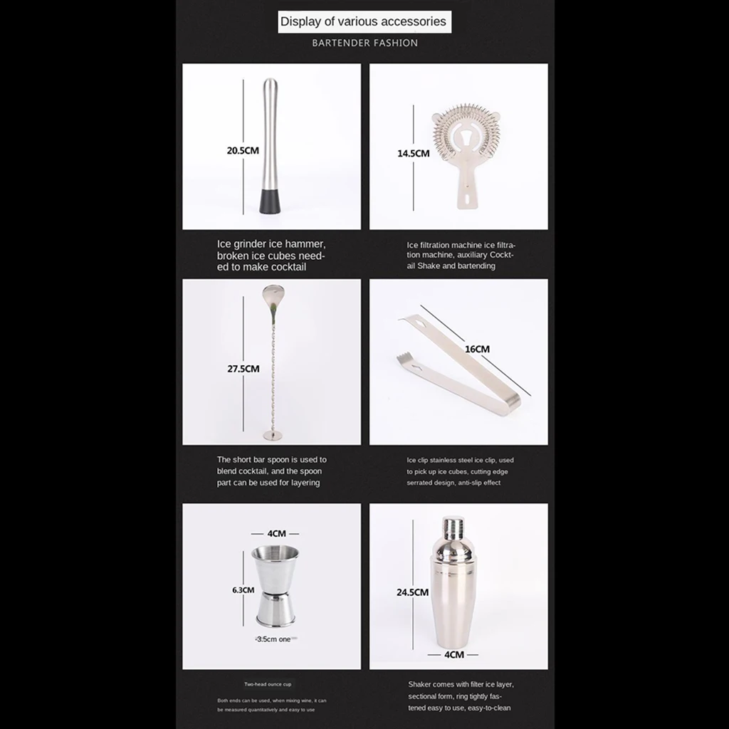 

10pcs Cocktail Bartender Kit with Stand, Stainless Steel Cocktail Shaker Home Bar Tools Set