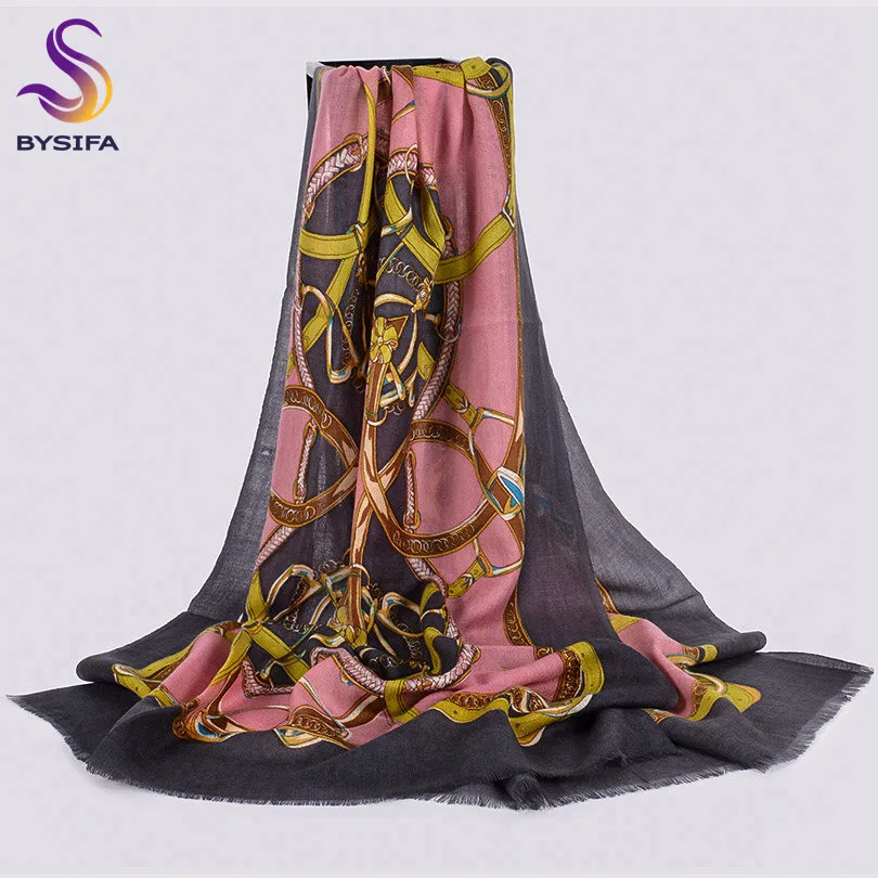 [BYSIFA] женские шарфы из чистой шерсти, шарфы, новинка, картина маслом, стильные зимние женские зеленые длинные шарфы, пашмины, брендовые с кисточками шарф шаль - Цвет: pink coffee