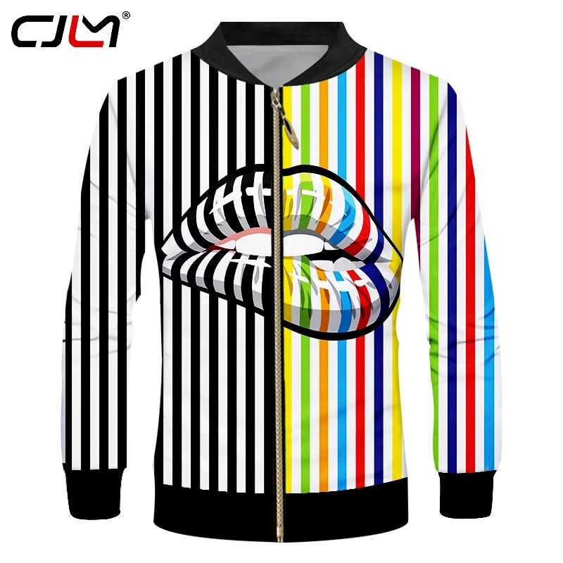 

CJLM New 3D Lips Stripes Man Zip Jacket Printed Mens Gothic Zipper Coat Hot Sale Unisex Clothing Recommend