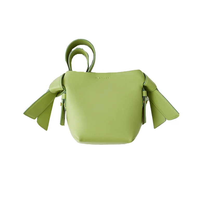 

Niche Design Portable Leather Bag Women 2020 New Fashion One Shoulder Simple Bow Solid Color Bucket Pack D990