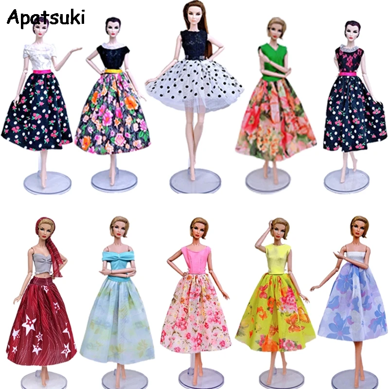 Модная Одежда для кукол Барби платья наряды вечерние топ и юбка миди с цветочным