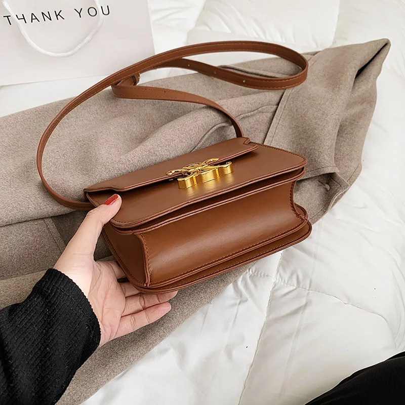 

Ladies Retro PU Leather Flap Small Square Bag Solid Color Trendy Wild Shoulder Bag Daily Shopping Crossbody Bags for Women Sac