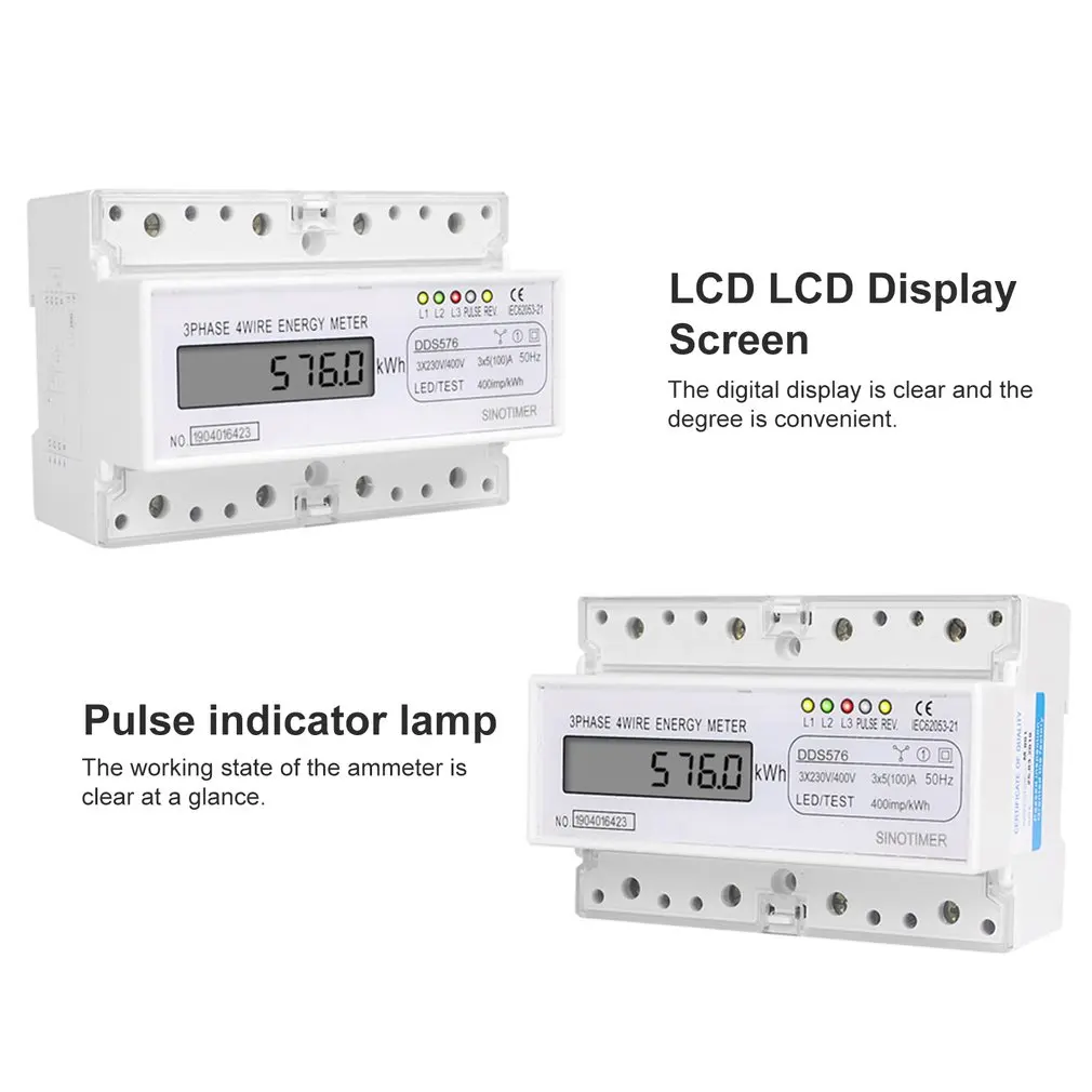 SINOTIMER DDS576 трехфазный 4 провода 7P ЖК-цифровой ваттметр энергопотребление din-рейка