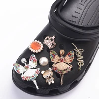 free shipping 1 pcs metal croc shoe charms colorful diamonds shoes charm leaf bear decoration rhinestone butterfly accessories