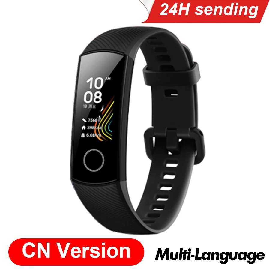 CN Version Black Браслет для Honor Band 5, умный Браслет, 5 оксиметров, волшебный цвет, сенсорный экран, для плавания, для обнаружения сердечного ритма, сна, сна - Цвет: CN Version Black