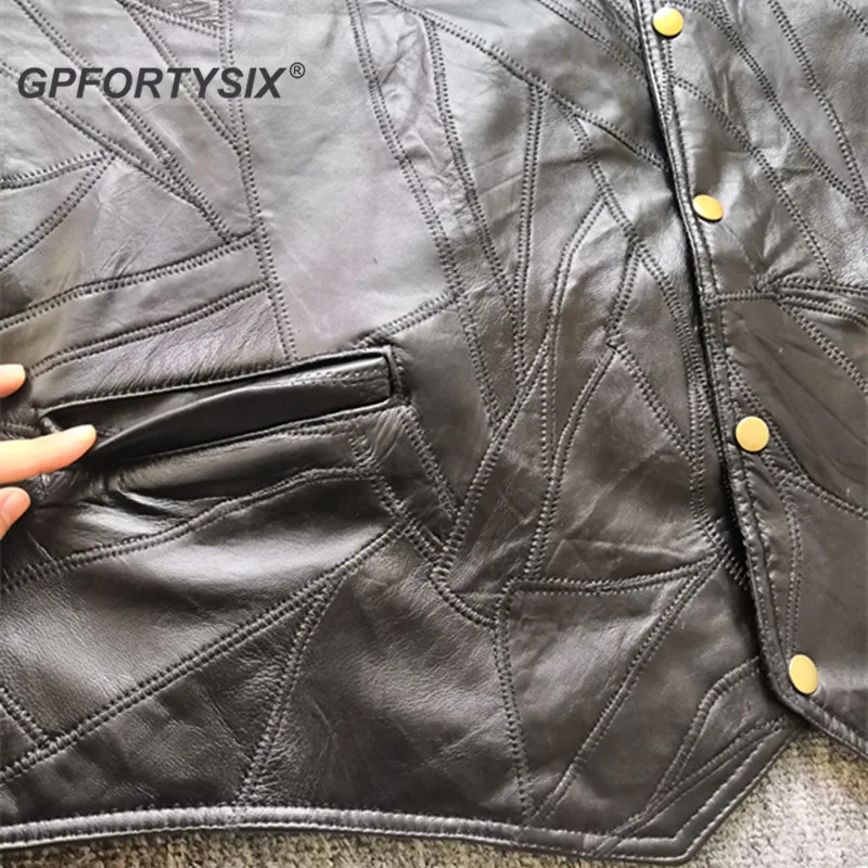 Жилет мужской мотоциклетный из натуральной кожи классический черный Байкерский