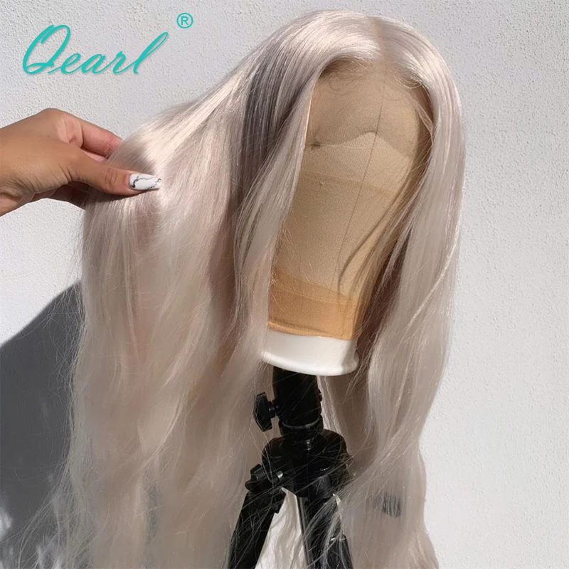 Парик из натуральных волос на сетке спереди прозрачный светлый белый цвет