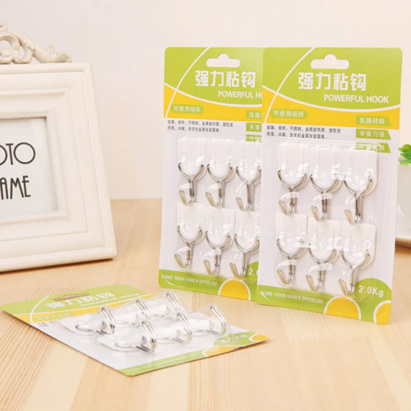 

6Pcs/set Wall Door Sticky Hanger Strong Adhesive Plastic Hook Holder for Home Kitchen Bathroom AA