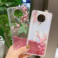 pink love heart sequins phone case for xiaomi redmi 10 lite 9 8 note 8 7 10x 5g k30 pro k20 k30s shining liquid quicksand flower