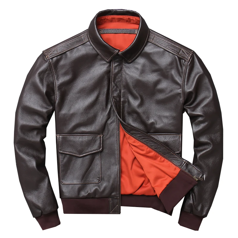 

New Men's 2020 Leather Jacket Men Genuine Real leather bomber With Rib Cuff Standing Collar sheepskin jacket